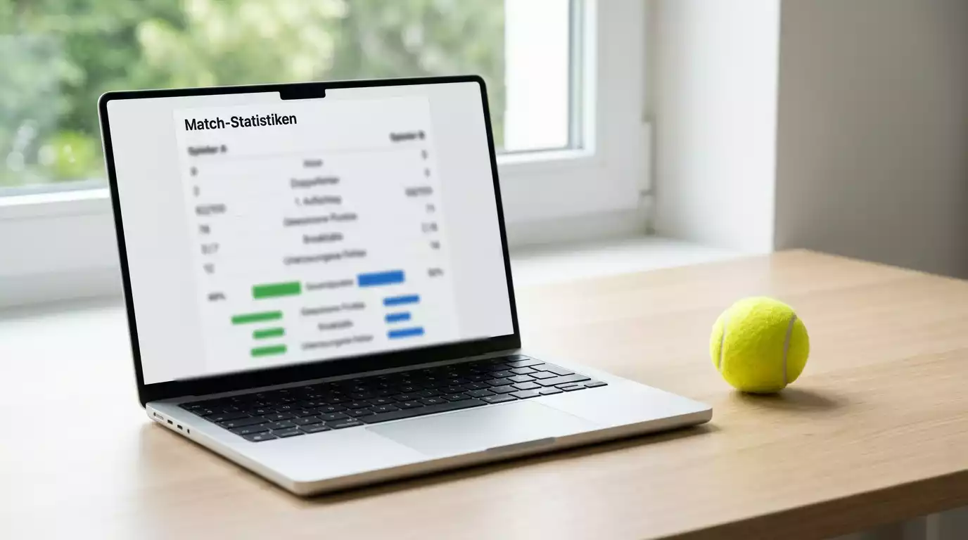 Tennis-Statistiken Dashboard mit Serve-Prozent, Return-Quote und Head-to-Head-Bilanz für Wettanalyse